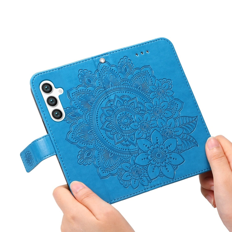 For Samsung Galaxy S25 5G Seven-petal Flowers Embossing Leather Phone Case(Blue) - Galaxy S25 5G Cases by buy2fix | Online Shopping UK | buy2fix