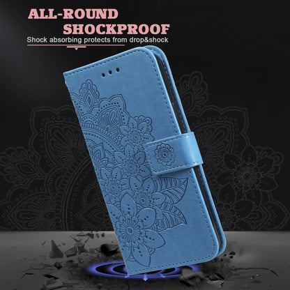 For Samsung Galaxy S25 5G Seven-petal Flowers Embossing Leather Phone Case(Blue) - Galaxy S25 5G Cases by buy2fix | Online Shopping UK | buy2fix