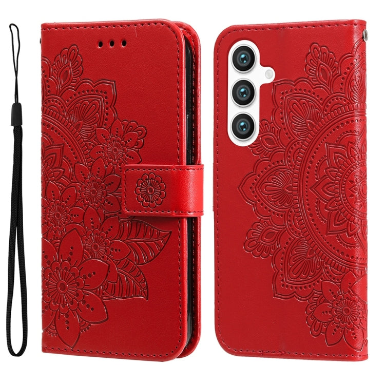 For Samsung Galaxy S25+ 5G Seven-petal Flowers Embossing Leather Phone Case(Red) - Galaxy S25+ 5G Cases by buy2fix | Online Shopping UK | buy2fix