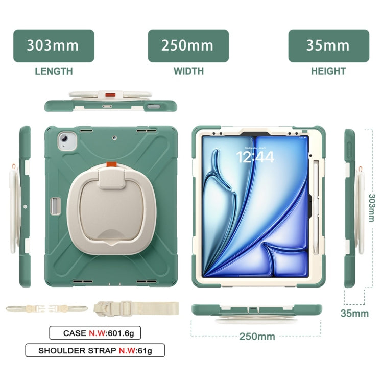 For iPad Air 13 2024 Silicone Hybrid PC Tablet Case with Holder & Shoulder Strap(Emerald Green) - iPad Air 13 2024 Cases by buy2fix | Online Shopping UK | buy2fix