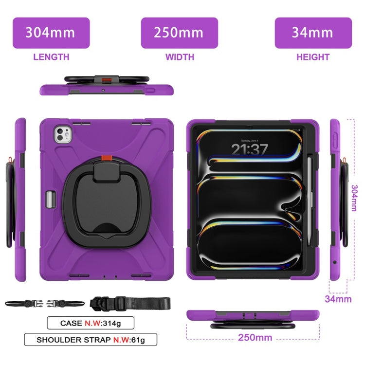 For iPad Pro 13 2024 Silicone Hybrid PC Tablet Case with Holder & Shoulder Strap(Purple) - iPad Pro 13 2024 Cases by buy2fix | Online Shopping UK | buy2fix