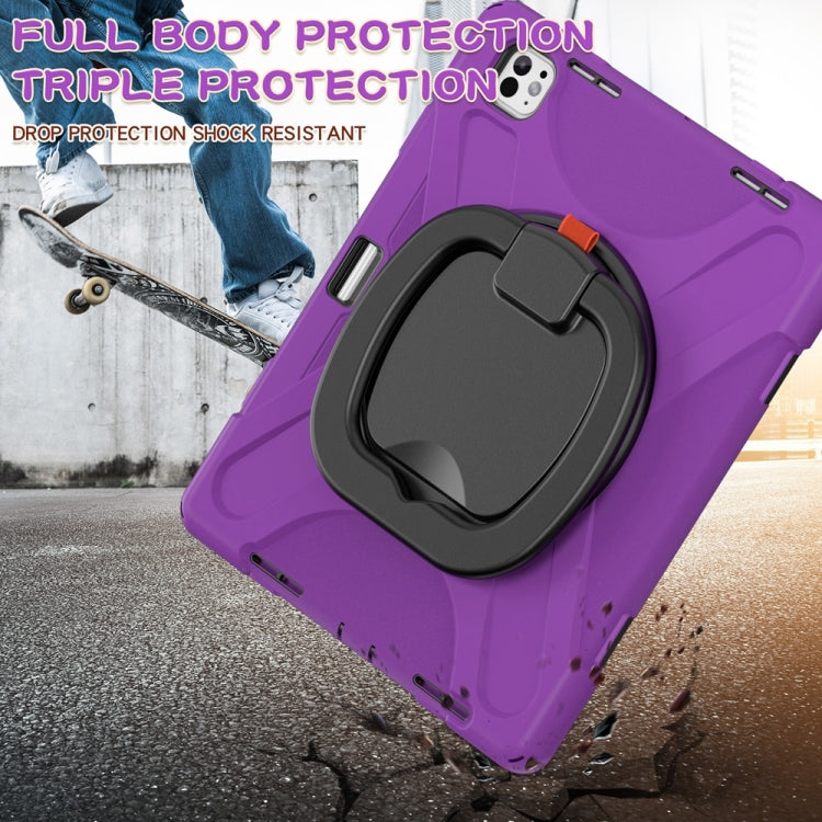 For iPad Pro 13 2024 Silicone Hybrid PC Tablet Case with Holder & Shoulder Strap(Purple) - iPad Pro 13 2024 Cases by buy2fix | Online Shopping UK | buy2fix