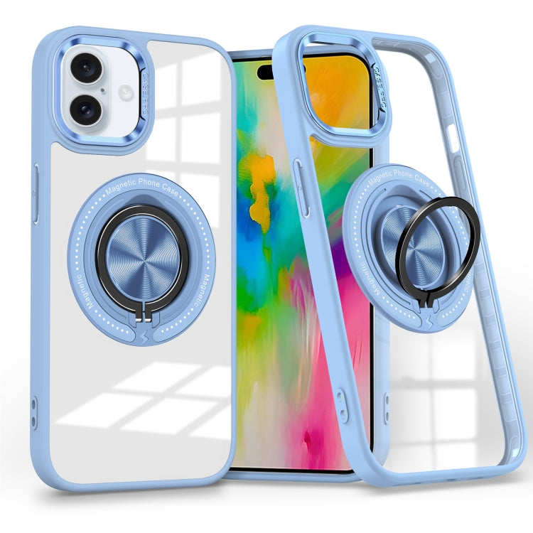 For iPhone 16 Magnetic Rotating Ring Holder Phone Case(Light Blue) - iPhone 16 Cases by buy2fix | Online Shopping UK | buy2fix