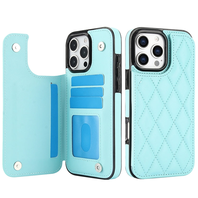 For iPhone 16 Pro Double Buckle Rhombic PU Leather Phone Case(Blue) - iPhone 16 Pro Cases by buy2fix | Online Shopping UK | buy2fix