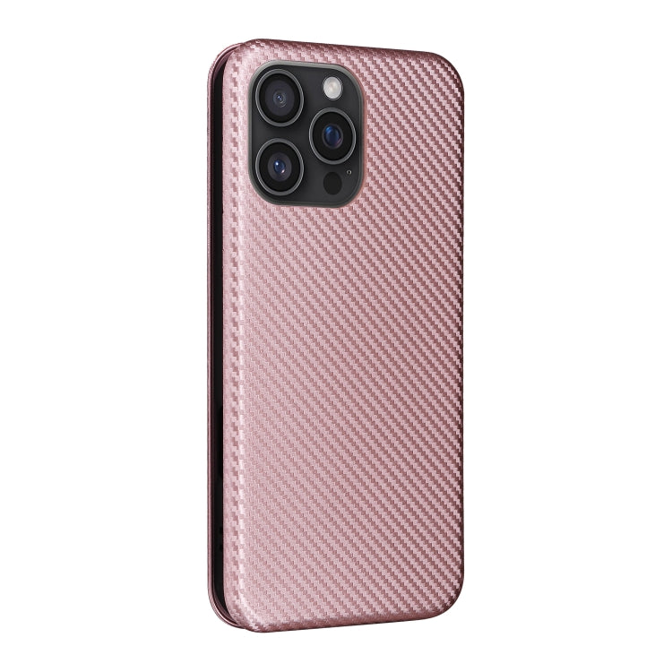 For iPhone 16 Pro Carbon Fiber Texture Flip Leather Phone Case(Pink) - iPhone 16 Pro Cases by buy2fix | Online Shopping UK | buy2fix