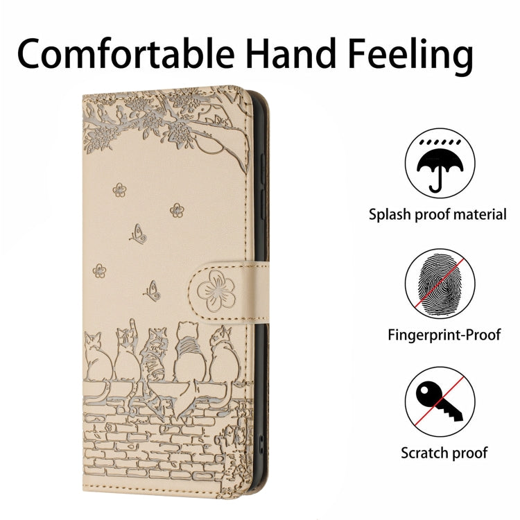 For Samsung Galaxy S25 Ultra 5G Cat Embossing Pattern Leather Phone Case with Lanyard(Beige) - Galaxy S25 Ultra 5G Cases by buy2fix | Online Shopping UK | buy2fix