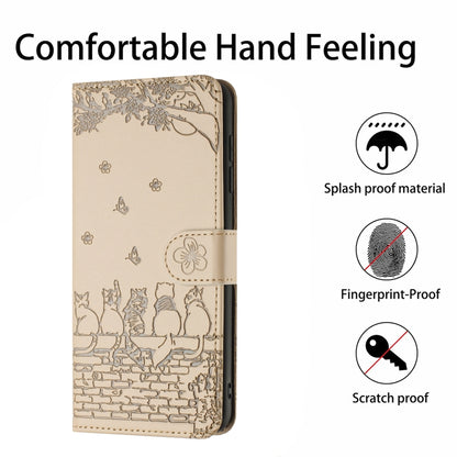 For Samsung Galaxy S25 Ultra 5G Cat Embossing Pattern Leather Phone Case with Lanyard(Beige) - Galaxy S25 Ultra 5G Cases by buy2fix | Online Shopping UK | buy2fix