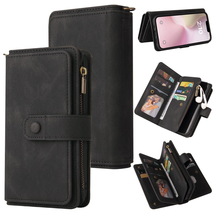 For iPhone SE 2024 Skin Feel Multi Card Slots Zipper Wallet Leather Phone Case(Black) - More iPhone Cases by buy2fix | Online Shopping UK | buy2fix