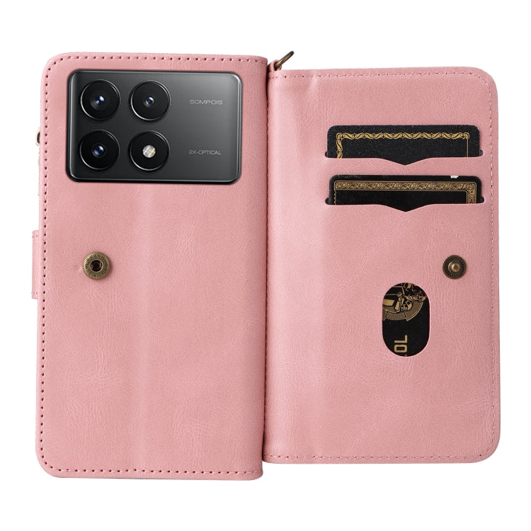 For Redmi K70 Skin Feel Multi Card Slots Zipper Wallet Leather Phone Case(Pink) - K70 Cases by buy2fix | Online Shopping UK | buy2fix