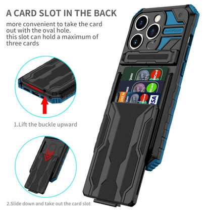 For iPhone 15 Pro Kickstand Armor Card Wallet Phone Case(Blue) - iPhone 15 Pro Cases by buy2fix | Online Shopping UK | buy2fix