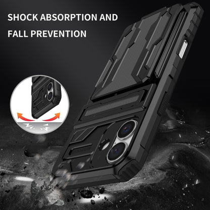 For iPhone 16 Plus Kickstand Armor Card Wallet Phone Case(Black) - iPhone 16 Plus Cases by buy2fix | Online Shopping UK | buy2fix