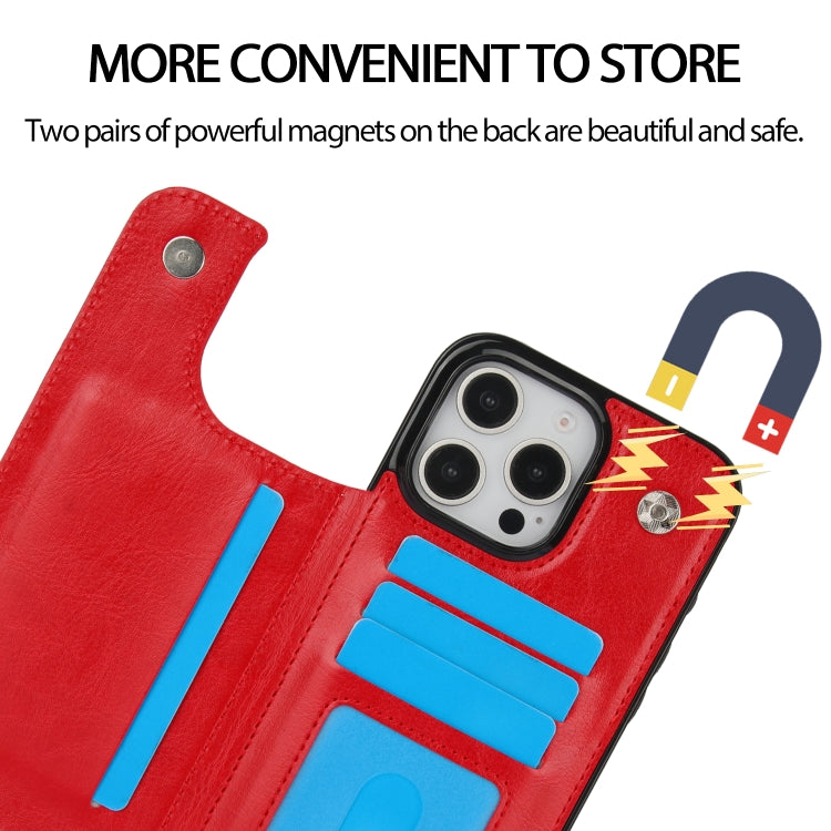 For iPhone 16 Pro Double Buckle Crazy Horse Texture PU Phone Case(Red) - iPhone 16 Pro Cases by buy2fix | Online Shopping UK | buy2fix