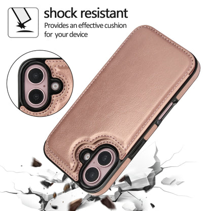 For iPhone 16 Plus Double Buckle Crazy Horse Texture PU Phone Case(Rose Gold) - iPhone 16 Plus Cases by buy2fix | Online Shopping UK | buy2fix