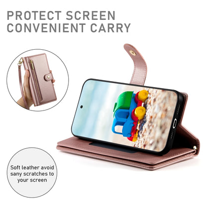 For Google Pixel 9 / 9 Pro Nine Card-slot Zipper Wallet Bag Leather Phone Case(Pink) - Google Cases by buy2fix | Online Shopping UK | buy2fix