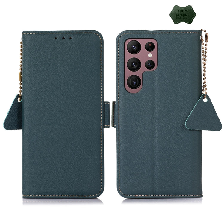 For Samsung Galaxy S25 Ultra 5G Side-Magnetic TJ Genuine Leather RFID Phone Case(Green) - Galaxy S25 Ultra 5G Cases by buy2fix | Online Shopping UK | buy2fix