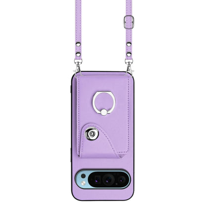 For Google Pixel 9 / 9 Pro Organ Card Bag Ring Holder Phone Case with Long Lanyard(Purple) - Google Cases by buy2fix | Online Shopping UK | buy2fix