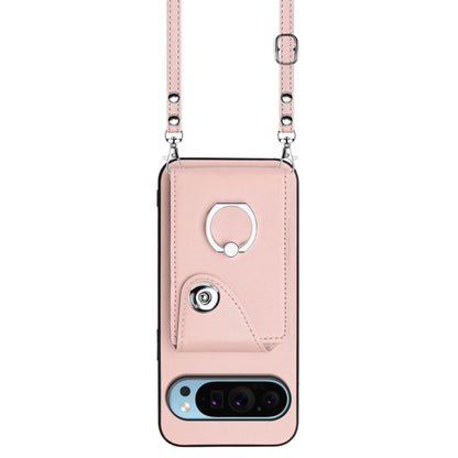 For Google Pixel 9 / 9 Pro Organ Card Bag Ring Holder Phone Case with Long Lanyard(Pink) - Google Cases by buy2fix | Online Shopping UK | buy2fix