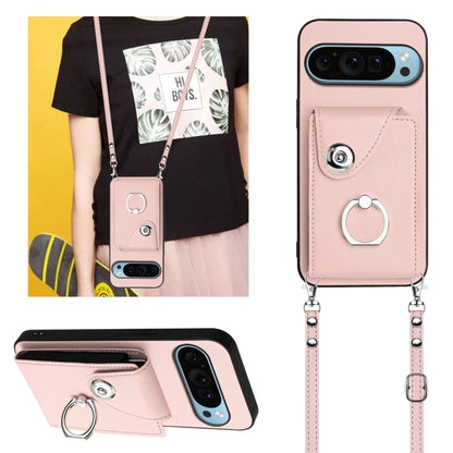 For Google Pixel 9 Pro XL Organ Card Bag Ring Holder Phone Case with Long Lanyard(Pink) - Google Cases by buy2fix | Online Shopping UK | buy2fix