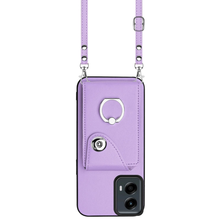 For Motorola Moto G 5G 2024 Organ Card Bag Ring Holder Phone Case with Long Lanyard(Purple) - Motorola Cases by buy2fix | Online Shopping UK | buy2fix