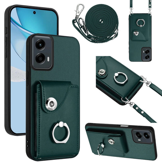 For Motorola Moto G 5G 2024 Organ Card Bag Ring Holder Phone Case with Long Lanyard(Green) - Motorola Cases by buy2fix | Online Shopping UK | buy2fix