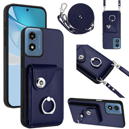 For Motorola Moto G Play 2024 5G Organ Card Bag Ring Holder Phone Case with Long Lanyard(Blue) - Motorola Cases by buy2fix | Online Shopping UK | buy2fix