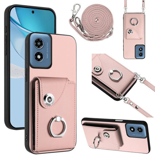 For Motorola Moto G Play 2024 5G Organ Card Bag Ring Holder Phone Case with Long Lanyard(Pink) - Motorola Cases by buy2fix | Online Shopping UK | buy2fix