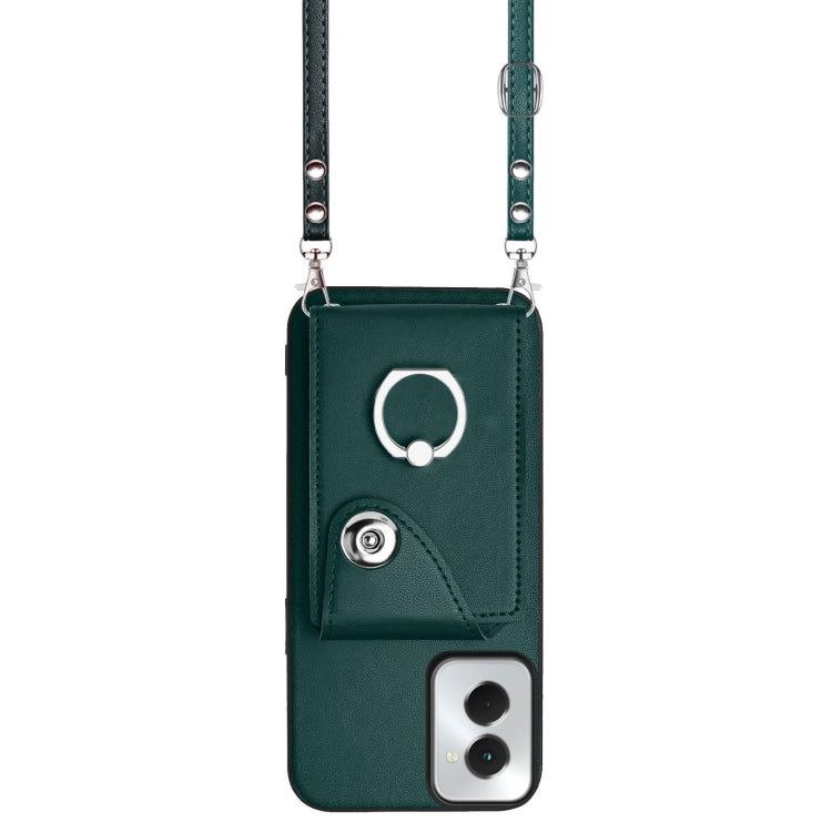 For Motorola Moto G Power 2024 5G Organ Card Bag Ring Holder Phone Case with Long Lanyard(Green) - Motorola Cases by buy2fix | Online Shopping UK | buy2fix