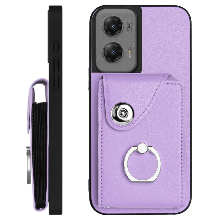 For Motorola Moto G Stylus 5G 2024 Organ Card Bag Ring Holder Phone Case with Long Lanyard(Purple) - Motorola Cases by buy2fix | Online Shopping UK | buy2fix