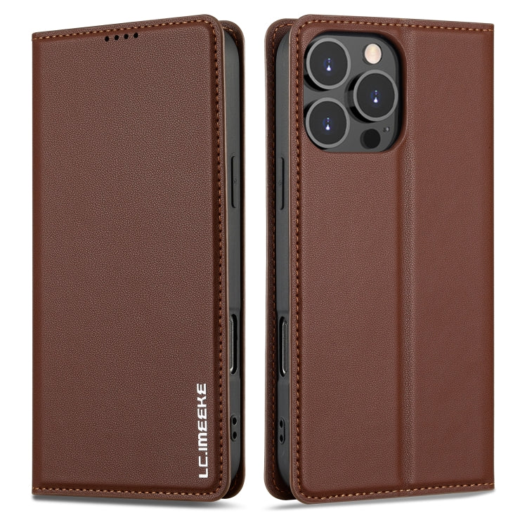 For iPhone 16 Pro LC.IMEEKE L1 Series Frosted Fine Texture PU Phone Case(Brown) - iPhone 16 Pro Cases by LC.IMEEKE | Online Shopping UK | buy2fix