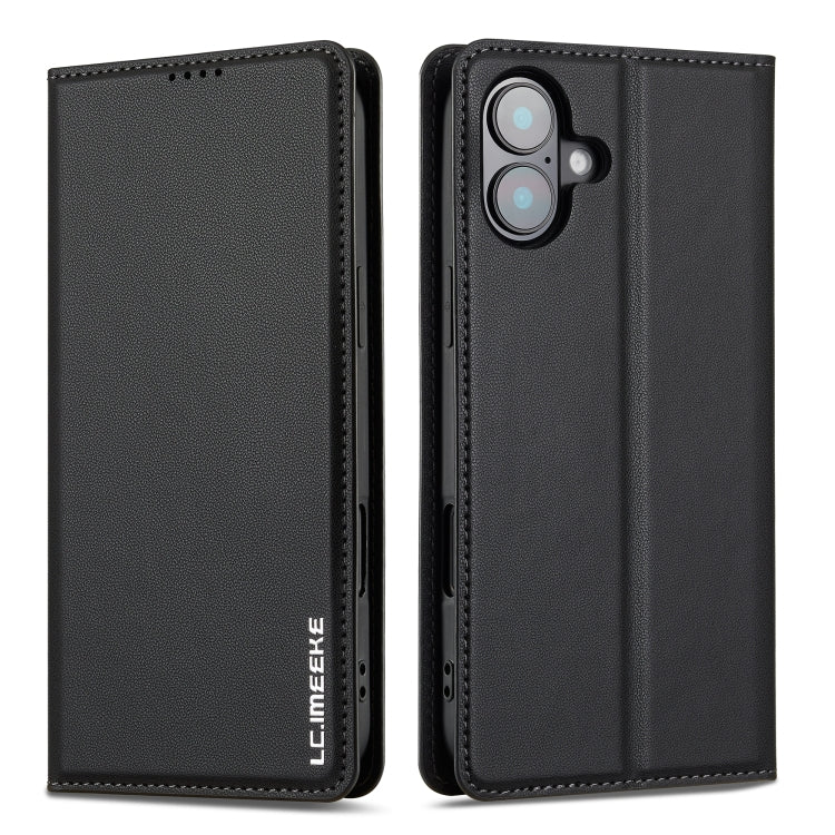 For iPhone 16 Plus LC.IMEEKE L1 Series Frosted Fine Texture PU Phone Case(Black) - iPhone 16 Plus Cases by LC.IMEEKE | Online Shopping UK | buy2fix