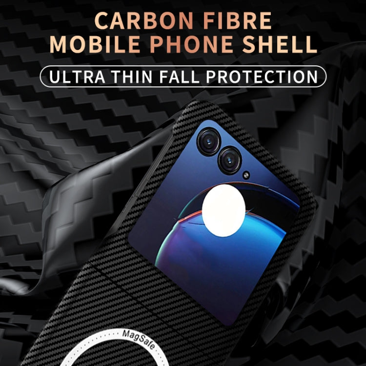 For Motorola Razr 50 Carbon Fiber Texture MagSafe Magnetic Phone Case(Black Silver) - Motorola Cases by buy2fix | Online Shopping UK | buy2fix