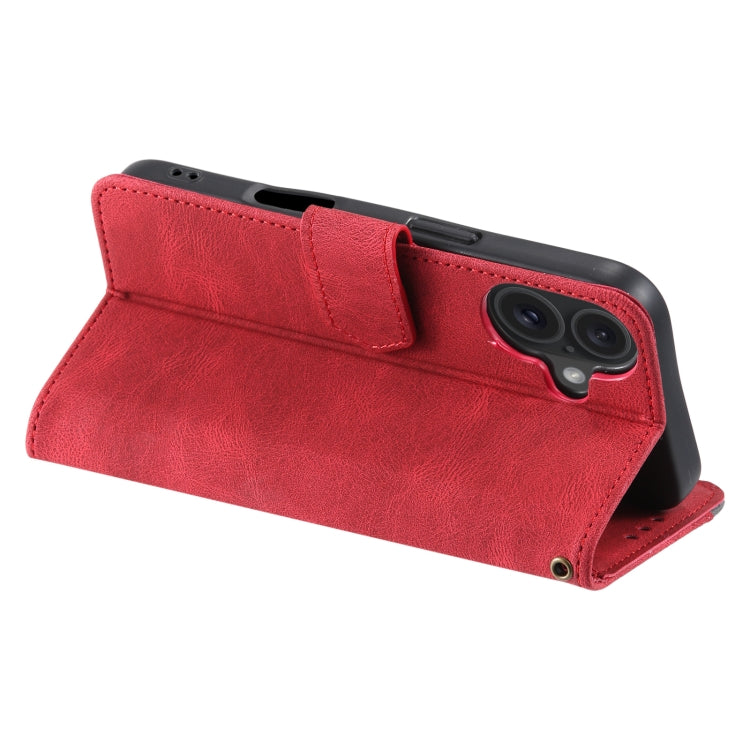 For iPhone 16 Nail Skin Feel Stitching Calf Texture Leather Phone Case(Red) - iPhone 16 Cases by buy2fix | Online Shopping UK | buy2fix