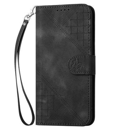 For OnePlus 12 YX0080 Grid Butterfly Embossed Pattern Flip Leather Phone Case with Lanyard(Black) - OnePlus Cases by buy2fix | Online Shopping UK | buy2fix