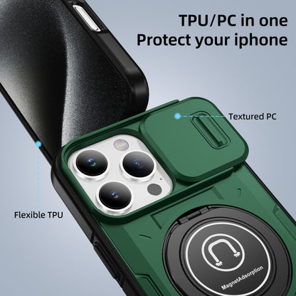 For iPhone 16 Pro Max Sliding Camshield TPU Hybrid PC Magnetic Holder Phone Case(Dark Green) - iPhone 16 Pro Max Cases by buy2fix | Online Shopping UK | buy2fix