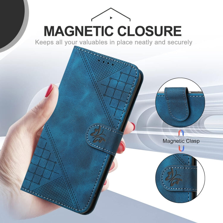 For iPhone 16 Pro Max YX0080 Grid Butterfly Embossed Pattern Flip Leather Phone Case with Lanyard(Dark Blue) - iPhone 16 Pro Max Cases by buy2fix | Online Shopping UK | buy2fix