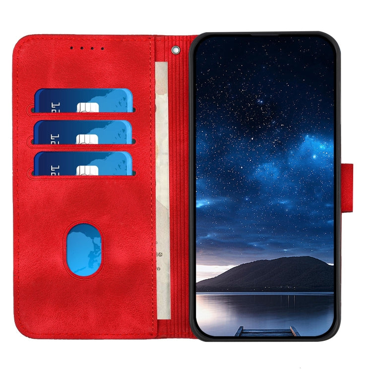 For iPhone 16 YX0080 Grid Butterfly Embossed Pattern Flip Leather Phone Case with Lanyard(Red) - iPhone 16 Cases by buy2fix | Online Shopping UK | buy2fix