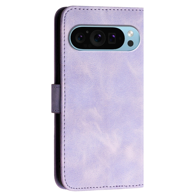 For Google Pixel 9 / 9 Pro YX0080 Grid Butterfly Embossed Pattern Flip Leather Phone Case with Lanyard(Light Purple) - Google Cases by buy2fix | Online Shopping UK | buy2fix