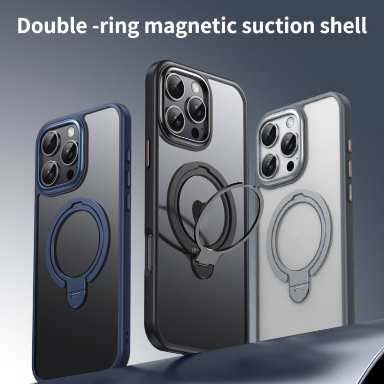 For iPhone 16 Pro Max Double Ring MagSafe Magnetic Holder Phone Case(Matte Grey) - iPhone 16 Pro Max Cases by buy2fix | Online Shopping UK | buy2fix