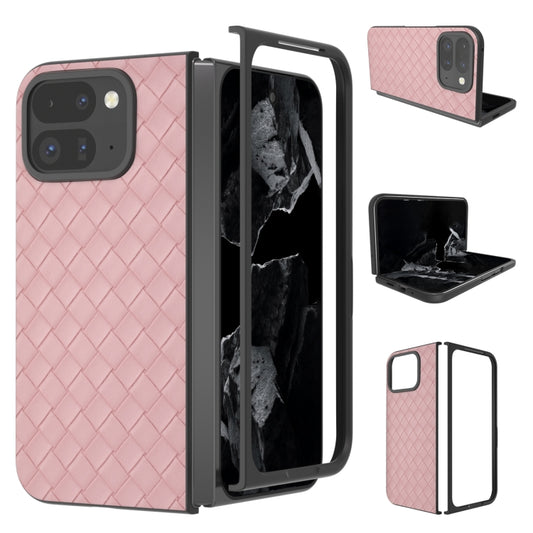 For Google Pixel 9 Pro Fold Black Frame Woven Texture PU Phone Case(Pink) - Google Cases by buy2fix | Online Shopping UK | buy2fix