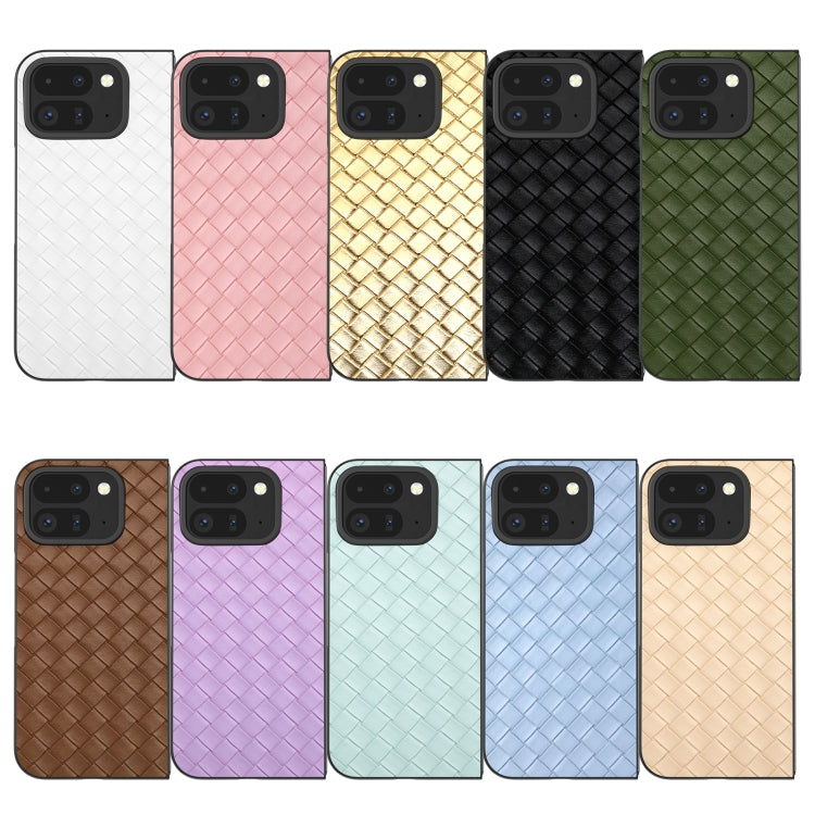 For Google Pixel 9 Pro Fold Black Frame Woven Texture PU Phone Case(Beige) - Google Cases by buy2fix | Online Shopping UK | buy2fix