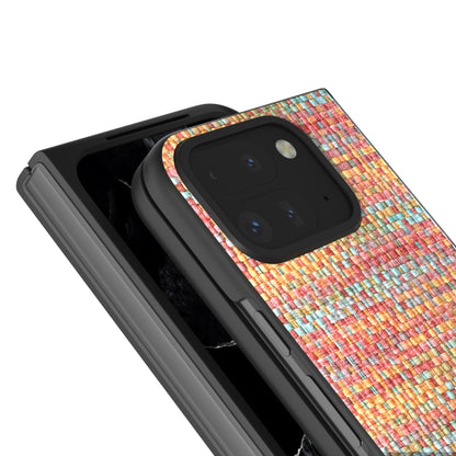 For Google Pixel 9 Pro Fold Black Frame Color Lattice Texture PU Phone Case(Tangerine) - Google Cases by buy2fix | Online Shopping UK | buy2fix