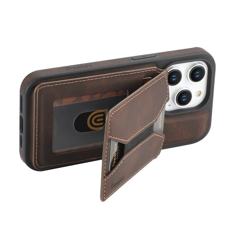 For iPhone 16 Pro Denior D17 Skin Feel MagSafe Detachable Card Slot Phone Case(Brown) - iPhone 16 Pro Cases by Denior | Online Shopping UK | buy2fix