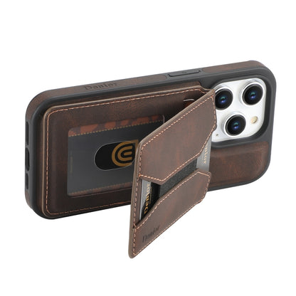 For iPhone 15 Denior D18 Skin Feel Rotating Holder MagSafe Detachable Card Slot Phone Case(Brown) - iPhone 15 Cases by Denior | Online Shopping UK | buy2fix