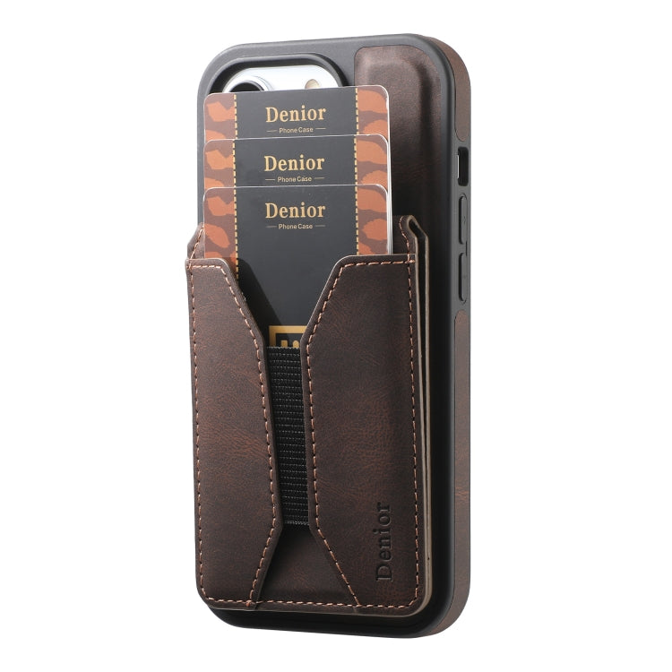 For iPhone 16 Pro Max Denior D18 Skin Feel Rotating Holder MagSafe Detachable Card Slot Phone Case(Brown) - iPhone 16 Pro Max Cases by Denior | Online Shopping UK | buy2fix