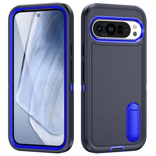 For Google Pixel 9 Pro Rugged PC + Silicone Phone Case with Holder(Dark Blue+Royal Blue) - Google Cases by buy2fix | Online Shopping UK | buy2fix