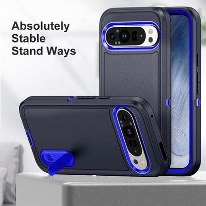 For Google Pixel 9 Pro Rugged PC + Silicone Phone Case with Holder(Dark Blue+Royal Blue) - Google Cases by buy2fix | Online Shopping UK | buy2fix