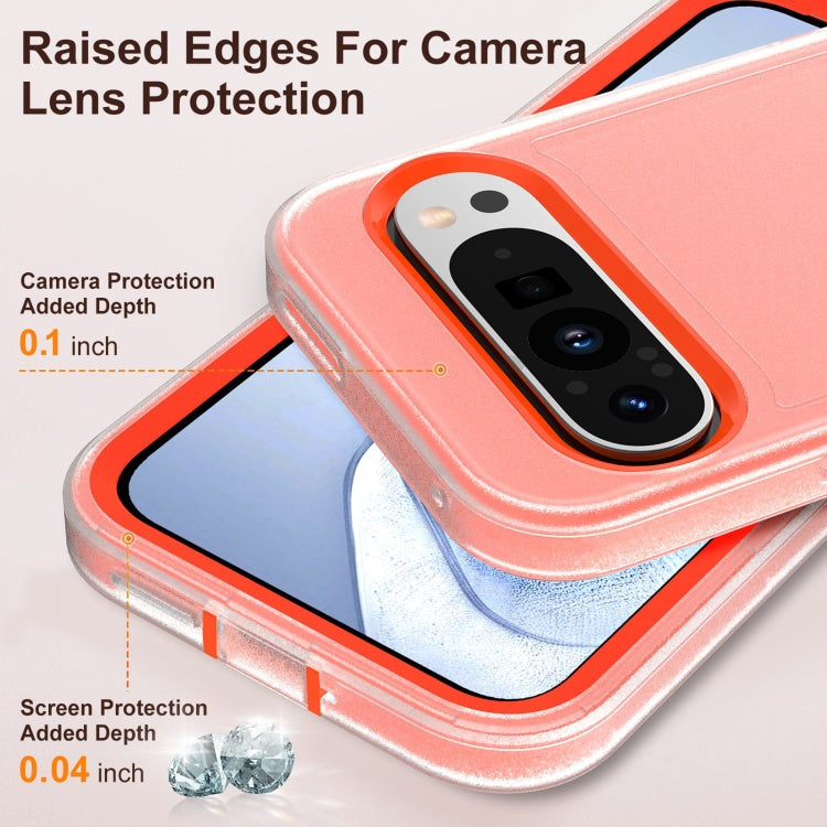 For Google Pixel 9 Pro Rugged PC + Silicone Phone Case with Holder(Transparent+Orange) - Google Cases by buy2fix | Online Shopping UK | buy2fix