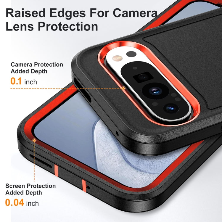 For Google Pixel 9 Rugged PC + Silicone Phone Case with Holder(Black+Orange) - Google Cases by buy2fix | Online Shopping UK | buy2fix