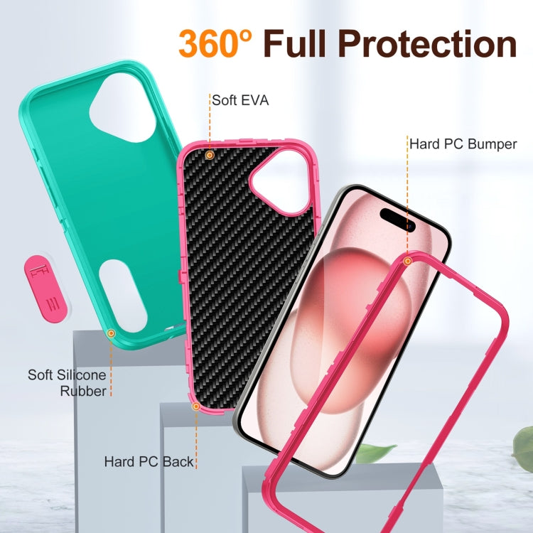 For iPhone 16 Plus Rugged PC + Silicone Phone Case with Holder(Light Green+Rose Red) - iPhone 16 Plus Cases by buy2fix | Online Shopping UK | buy2fix