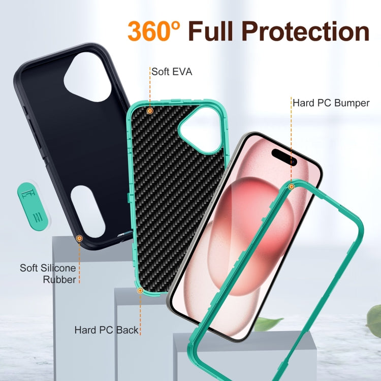 For iPhone 16 Plus Rugged PC + Silicone Phone Case with Holder(Dark Blue+Light Green) - iPhone 16 Plus Cases by buy2fix | Online Shopping UK | buy2fix